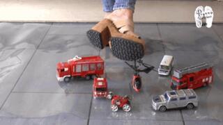 Toy Cars under hard wooden Clogs