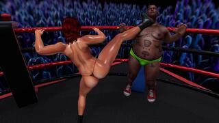 Topless female and mixed pro wrestling: Carla destroys Piggu in the ring 720p