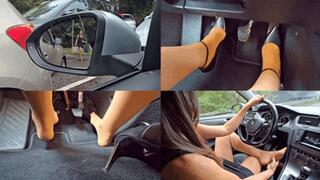 Pedal pumping with sweaty feet after shopping