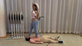 Cowgirl Trampling Foot Fetishist in Public