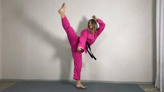 karate technique, demonstration of wushu strikes as well as karate kicks