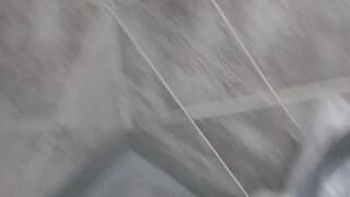 Hiding my Pee Spot with Trash Can in Public Bathroom