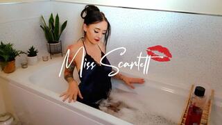 Scarlett's bath time in navy satin nightie (WAM)