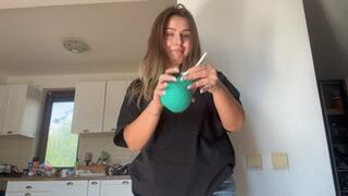 Inflating my belly with a pump and fart