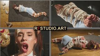 Venera - Intense Rope Struggle with Tightly Gagged Mouth and Tempting Scissors (UHD 4K MP4)