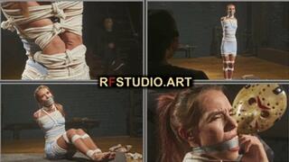 Venera - Intense Rope Struggle with Tightly Gagged Mouth and Tempting Scissors (FULL HD MP4)