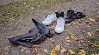 4 Pairs of Shoes Destruction with Car