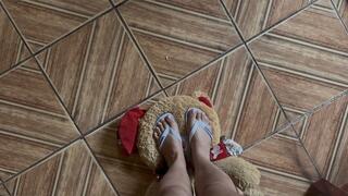 Barefoot & Slippers CRUSH! 62kg Tramples Giant Teddy Bear!