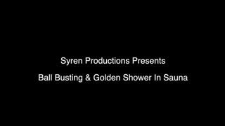 Ball Busting And Golden Shower In The Sauna (720p)