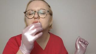 Doctor does a covid and flu swab test to herself; Doctress Madame Madomme