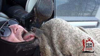 Slave licks muddy shoes as reward