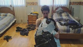 Looner Boy is blowing up an Inflatable Whale in boxers