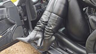 Revving Mercedes Benz SLK in Buffalo Boots