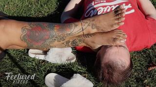 I love putting my feet on your face in the park