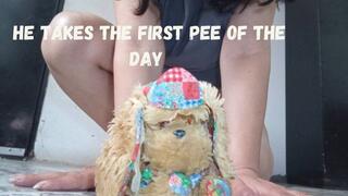He takes the first pee of the day