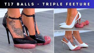 T17 Balls Cam - Triple Feature - Stamping the Cum From Your Balls Under My White Stilettos, Black T-Bar Heels and Posh White Slingbacks