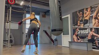 kickboxing training on a punching bag