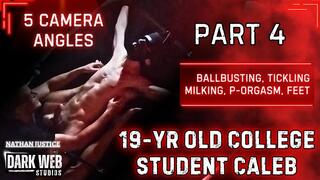 19-Year Old College Twink Caleb Gets No Mercy Tickled, Ballbusted, and Post Orgasm Milked (Part 4)