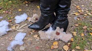 Destroying Cute Teddy with Car and Boots