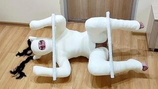 Full body cast, kitty on wheels