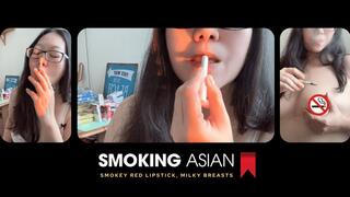 Real Smoking Asian MILF: Smoking While I Put On Lipstick and Flash My MIlky 38C Breasts