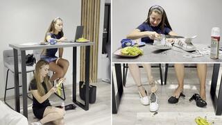 Nastya and Chloe make shoes dirty and ruin them