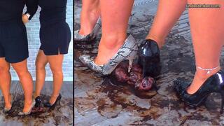 205 Split Cam - Goddess Amber & Miss Lucy - Busting Your Face & Balls Until You Cum Under Our Muddy Stilettos - Trample Trampling CBT Ballbusting Shoejob