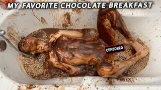 My favorite chocolate breakfast 18+ total messy girl, sweet pussy and tits teen