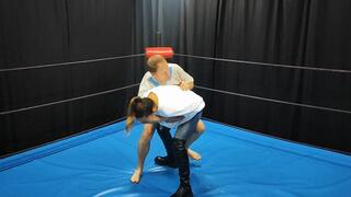 Judo girl demonstrates throws and techniques