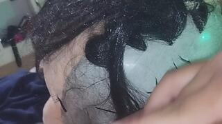 Getting head from a halloween mask with a vibrating tongue