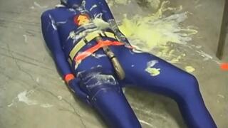 Spandex Man Vibed And Lay In A Sticky Mess And His Own Cum