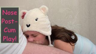 Nose Post-Cum Play: Rub, Sniff, Blow Prolonged after Blowjob