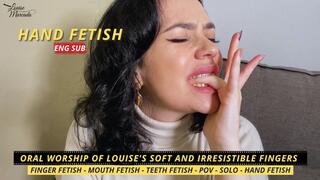 Oral Worship of Louise's Soft and Irresistible Fingers (720 EN SUB) - Finger Fetish - Mouth Fetish - Teeth fetish - POV - Solo - hand fetish