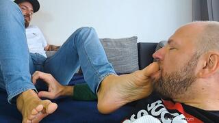 Sniffing at the feet of a Martex man. They smelled very well