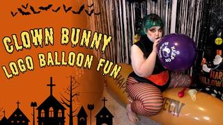 Clown bunny bouncing and blowing up balloons