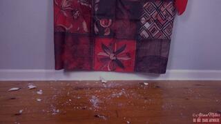 Hose-Vacuuming Styrofoam In Dark Blue Jeans and Black Shiny Flats