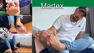 sniffing the feet of a Martex guy