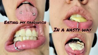 Eating my sandwich and drinking mate in a nasty way - Close up - Mouth Fetish