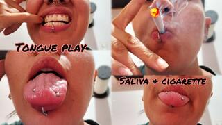 Tongue play - Yellow Teeth - Smoking + saliva - Mouth Fetish
