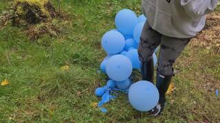 Balloon stomping in the forest