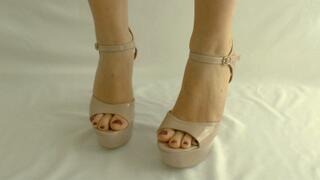 Walking in High Heels - Nude Colour Block Heel Platform Sandals