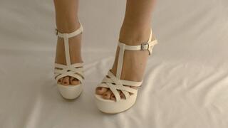 Walking in High Heels - White Strappy Platform Stiletto Sandals
