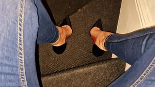 black heels blue jeans