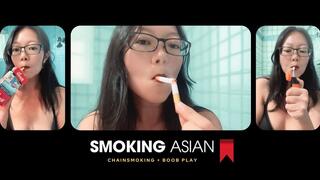 Real Smoking Asian MILF: Secretly Chainsmoking in My Bathroom & Playing With My Smokey Breasts
