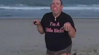 Sissy Bitch Gets Shocked in the Balls on the Beach - Part 1