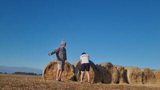 Caning Hanno With Thirty-Six Hard Strokes Bent Over Hay Bales in the Countryside