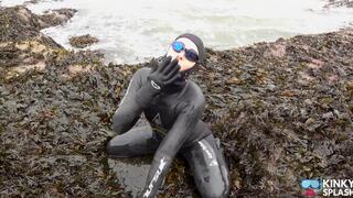 Rubbery Beach Encounter: Lucy's Neoprene Pussy Play With Stranger - MP4
