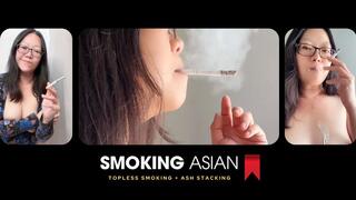 Smoking Asian MILF: Thirsty and Topless Smoking Milk Spill & Ash Stacking Challenge