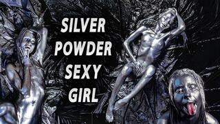 Nude shiny silver Powder Painting Body Transformation girl