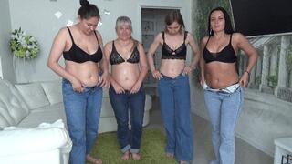 Beautiful ladies roll up their bellies into fat rolls